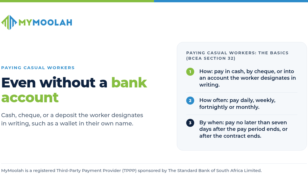 How to Pay Casual and Temporary Workers in South Africa, Even Without a Bank Account